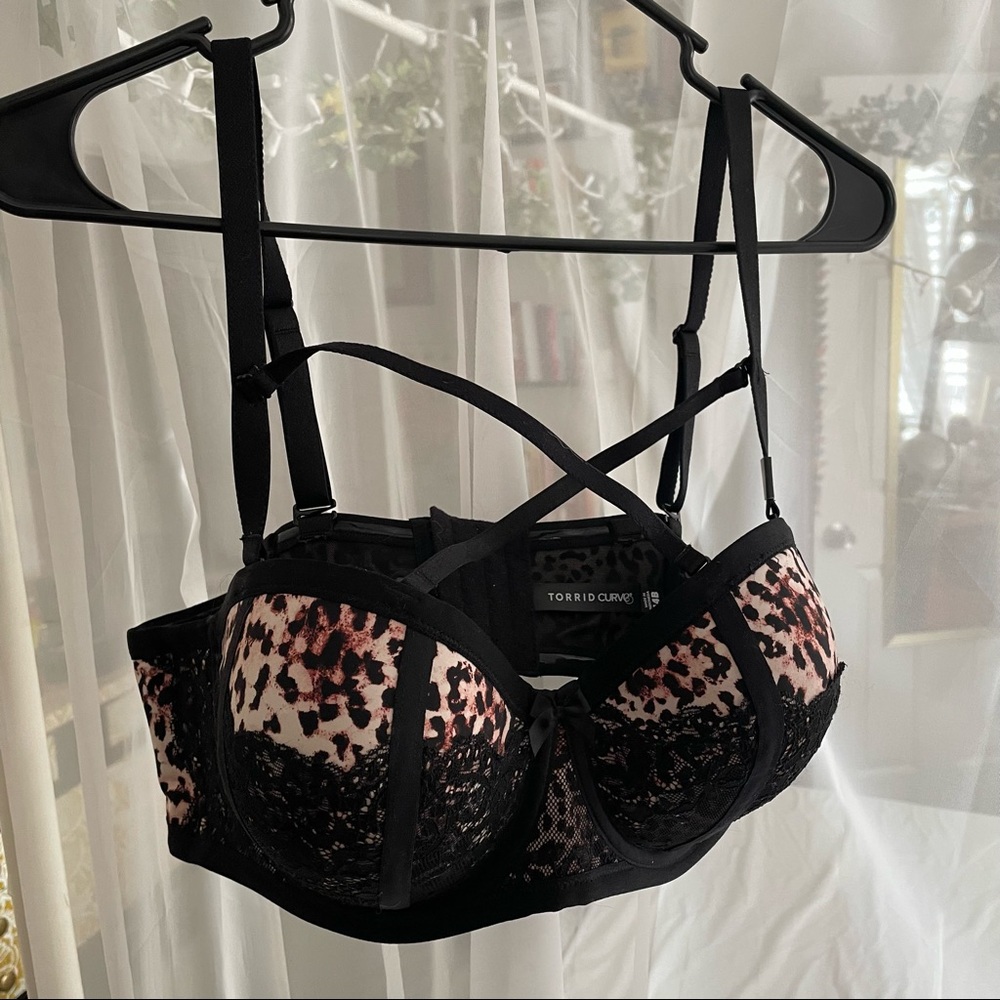 NWT sexy strapless/detachable strap Torrid push-up bra, leopard and black lace